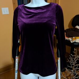 Ralph Lauren Deep Purple Stretch Velvet Blouse BEAUTIFUL!!  Size XSP